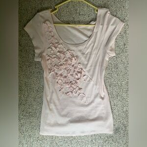 Garnet Hill Pink Ruffled Cap Sleeve T-Shirt